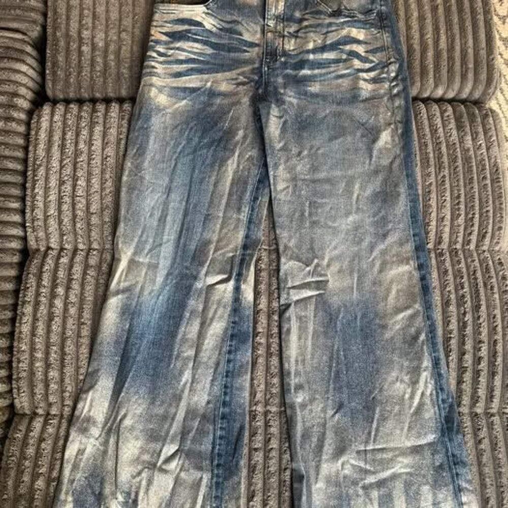 Pilcro Anthropologie Metallic Silver Foil Wide Leg Jeans Size 32